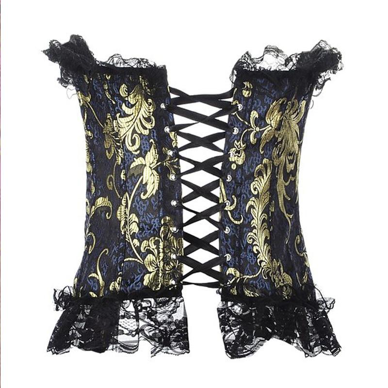 Blue Red Corset Gold Lace Trim Sexy Lingerie Kink Bdsm Fetish Clothing
