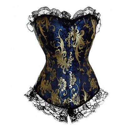 Blue Red Corset Gold Lace Trim Sexy Lingerie Kink Bdsm Fetish Clothing