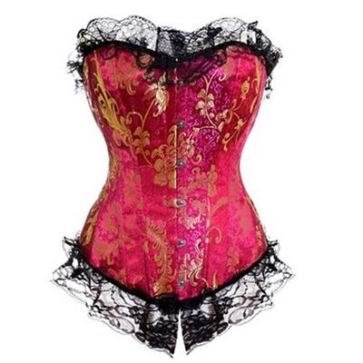 Blue Red Corset Gold Lace Trim Sexy Lingerie Kink Bdsm Fetish Clothing