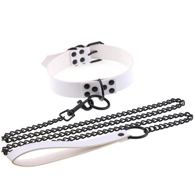 Rivet Slave Collar With Leash Bdsm Bondage Pet Play Owned Submissive