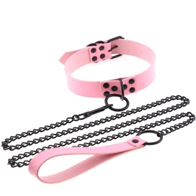Rivet Slave Collar With Leash Bdsm Bondage Pet Play Owned Submissive
