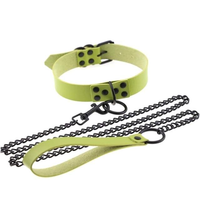 Rivet Slave Collar With Leash Bdsm Bondage Pet Play Owned Submissive