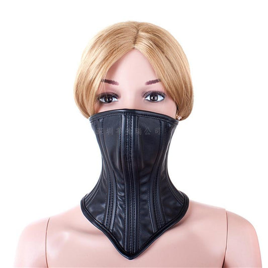 Sexy Black Leather Neck Corset Masked Mystery Submissive Bdsm Fetish