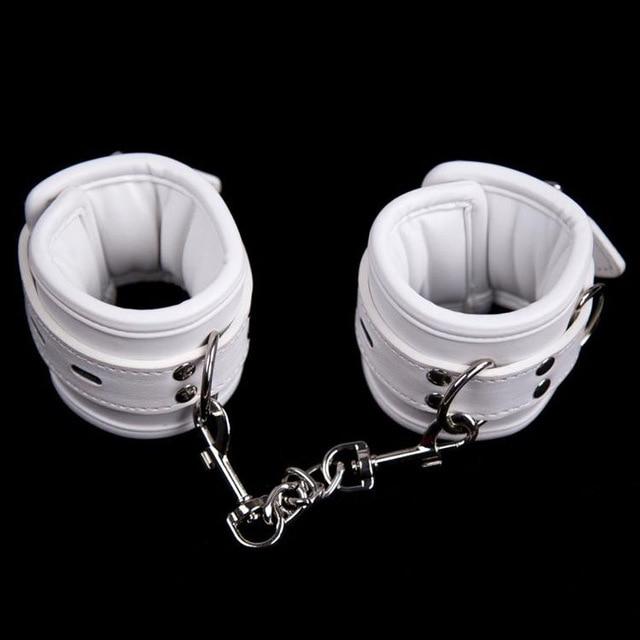 White Wrist Ankle Cuffs Spreader Bar Bondage Kink Restraints