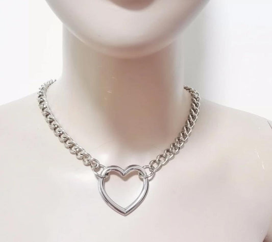 Women Sexy Harajuku Silver Heart Link Chain Necklace Bdsm Choker Collar