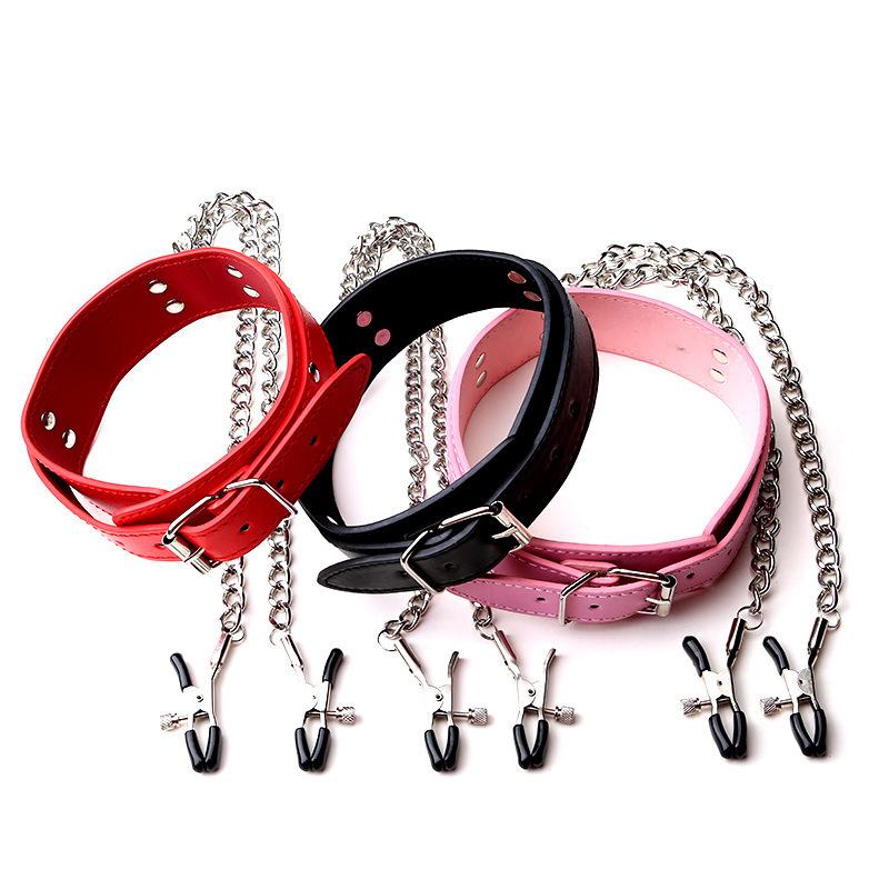 Slave Collar Nipple Clamps Chains Bondage Kink Bdsm Fetish Restraints