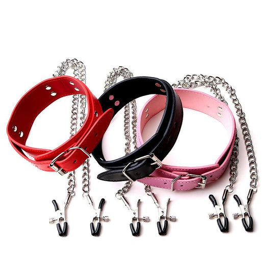 Slave Collar Nipple Clamps Chains Bondage Kink Bdsm Fetish Restraints