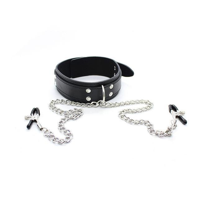 Slave Collar Nipple Clamps Chains Bondage Kink Bdsm Fetish Restraints