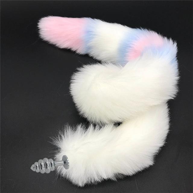Stainless Steel Anal Plug With 80Cm Long Fur Tail Bdsm Pet Play Fox Kitten