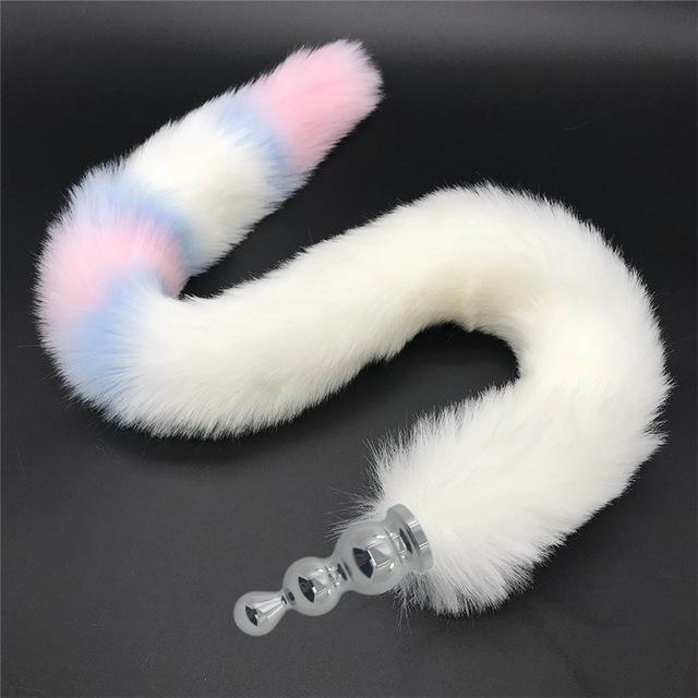 Stainless Steel Anal Plug With 80Cm Long Fur Tail Bdsm Pet Play Fox Kitten