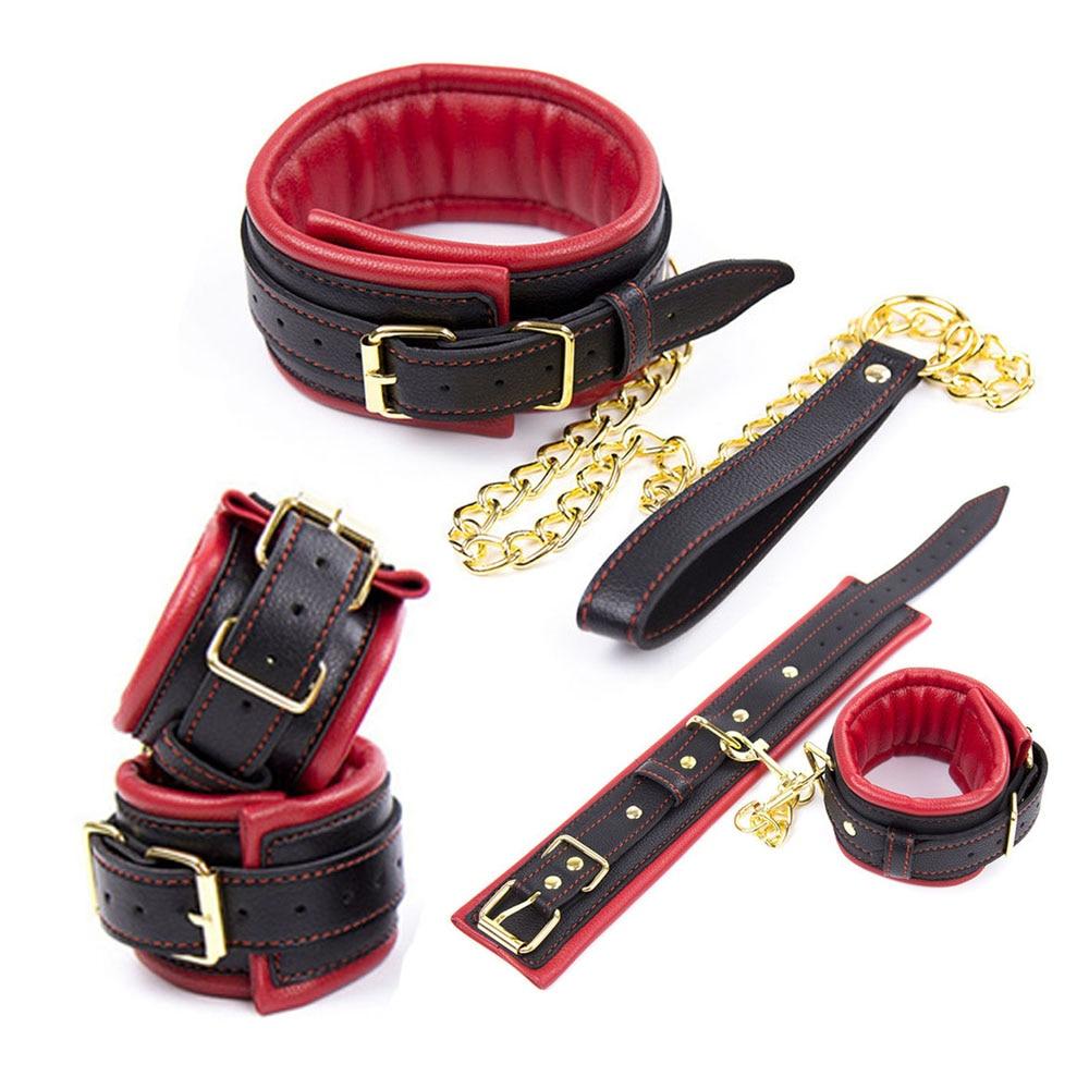Soft Padded Collar Wrist Ankle Cuffs Bondage Restraint Kit