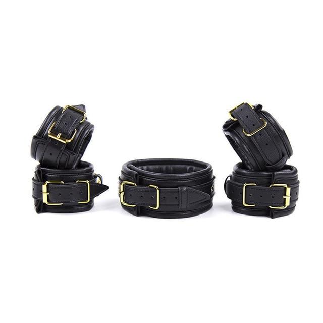 Soft Padded Collar Wrist Ankle Cuffs Bondage Restraint Kit