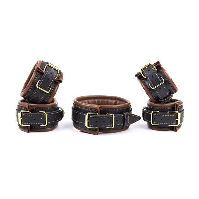 Soft Padded Collar Wrist Ankle Cuffs Bondage Restraint Kit