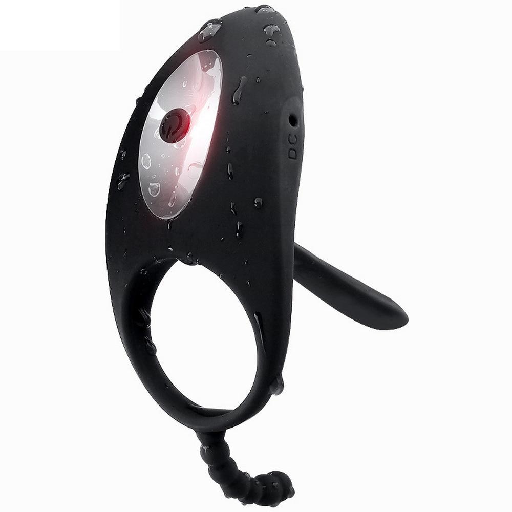 Black Vibrating Cock Ring Anal Beads Butt Plug Clitoral Stimulator Couples Vibrator