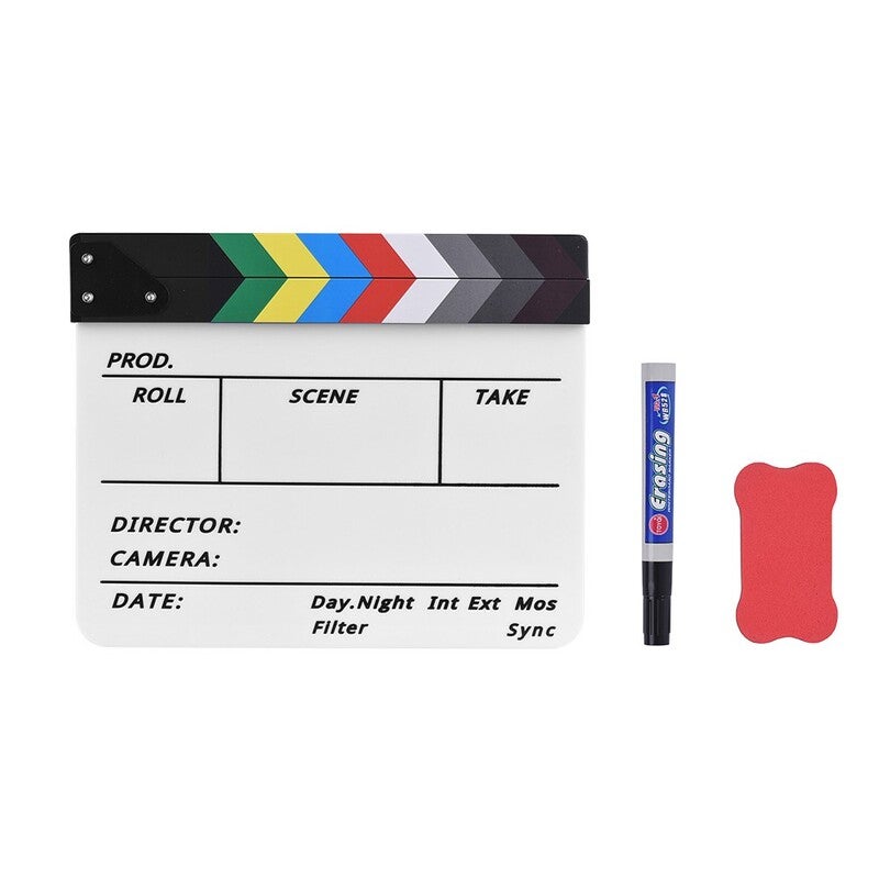 Professional Acrylic Clapboard Dry Erase Tv Film Movie Director Cut Action Scene Clapper Board Slate With Marker Pen