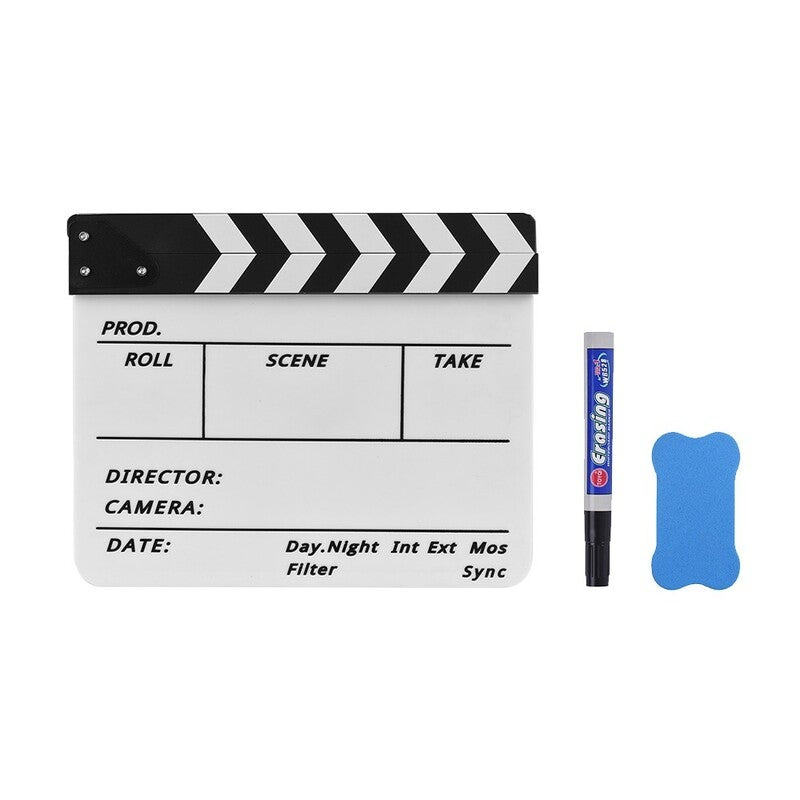 Professional Acrylic Clapboard Dry Erase Tv Film Movie Director Cut Action Scene Clapper Board Slate With Marker Pen Era
