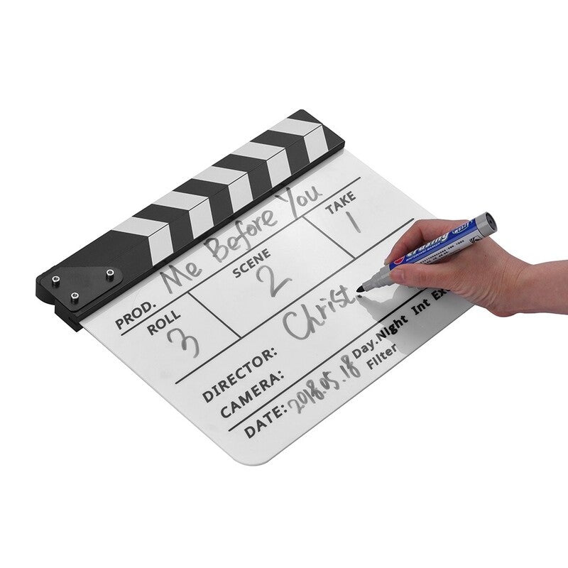 Professional Acrylic Clapboard Dry Erase Tv Film Movie Director Cut Action Scene Clapper Board Slate With Marker Pen Era