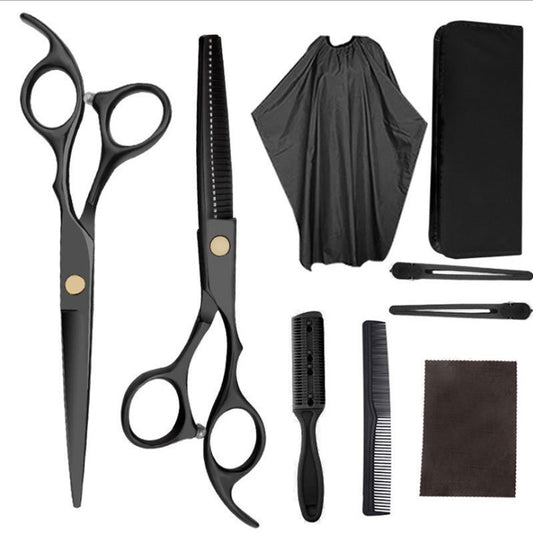 Professional Hair Cutting Scissors 9 Pcs Barber Thinning Dressing Shears Stainless Steel For Salon Black 6 Inch
