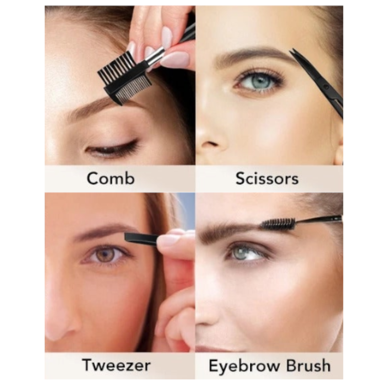 11Pcs Professional Eyebrow Trimming Tool Set Shaping Knife Tweezers Comb Pencil Clip Make Up Kit