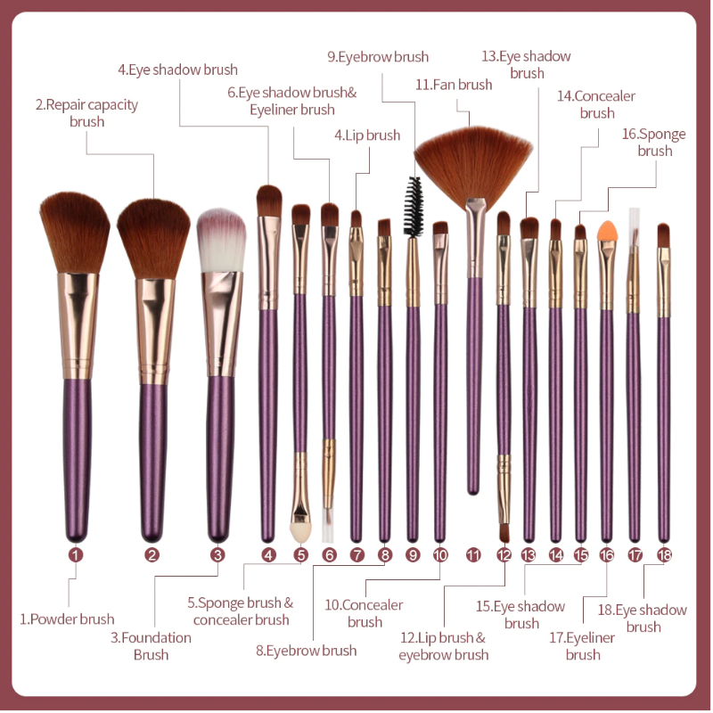 18Pcs Professional Make Up Brushes Set Eyeshadow Eyebrow Eyeliner Powder Blush