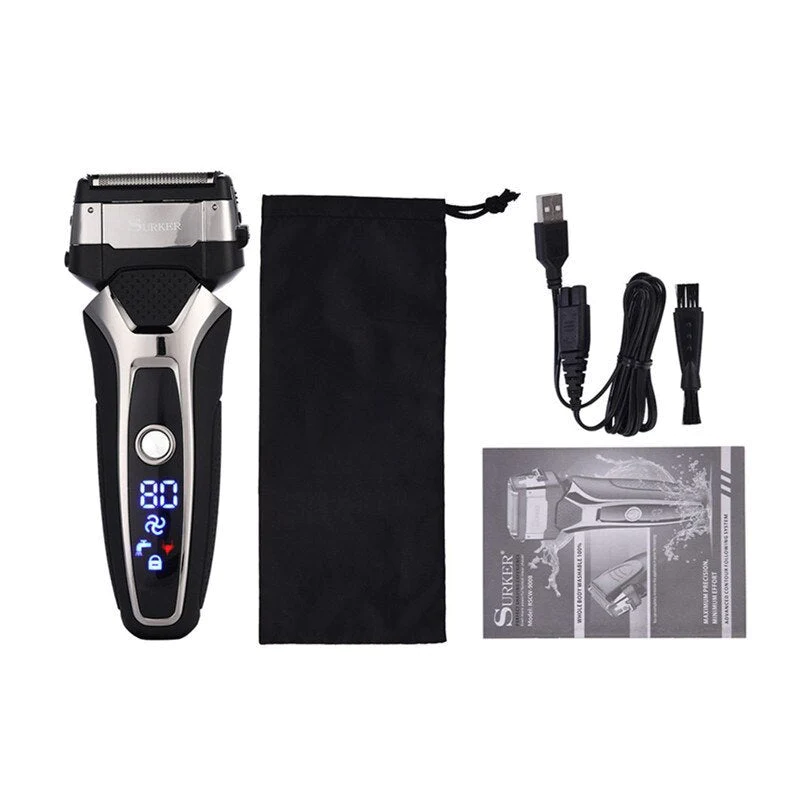Professional Turbocharged Men's Electric Shaver 3D Floating Blade Wet Dry Usb Rechargeable Razor Fast Safe Led Beard Tri