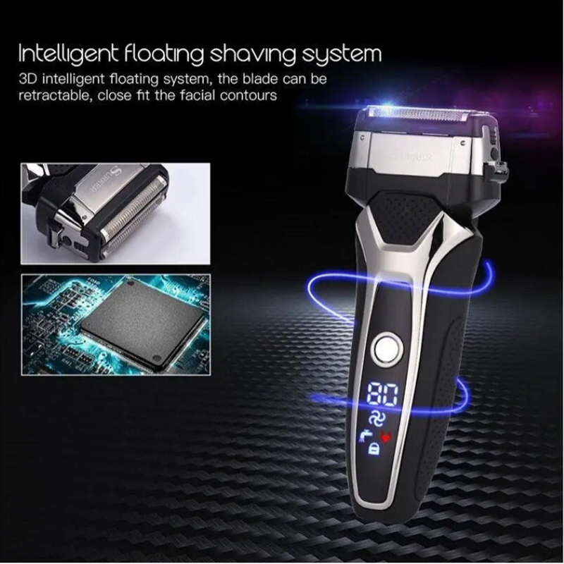 Professional Turbocharged Men's Electric Shaver 3D Floating Blade Wet Dry Usb Rechargeable Razor Fast Safe Led Beard Tri