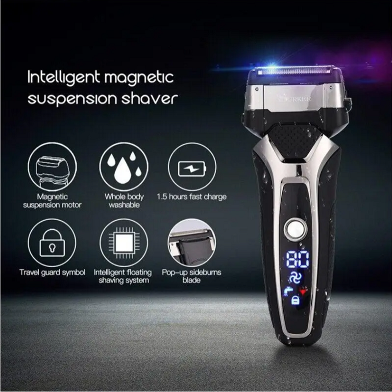 Professional Turbocharged Men's Electric Shaver 3D Floating Blade Wet Dry Usb Rechargeable Razor Fast Safe Led Beard Tri