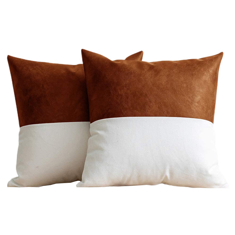 Pu Leather Throw Pillow Covers Farmhouse Decor Stripe Patchwork Modern Square Cushion