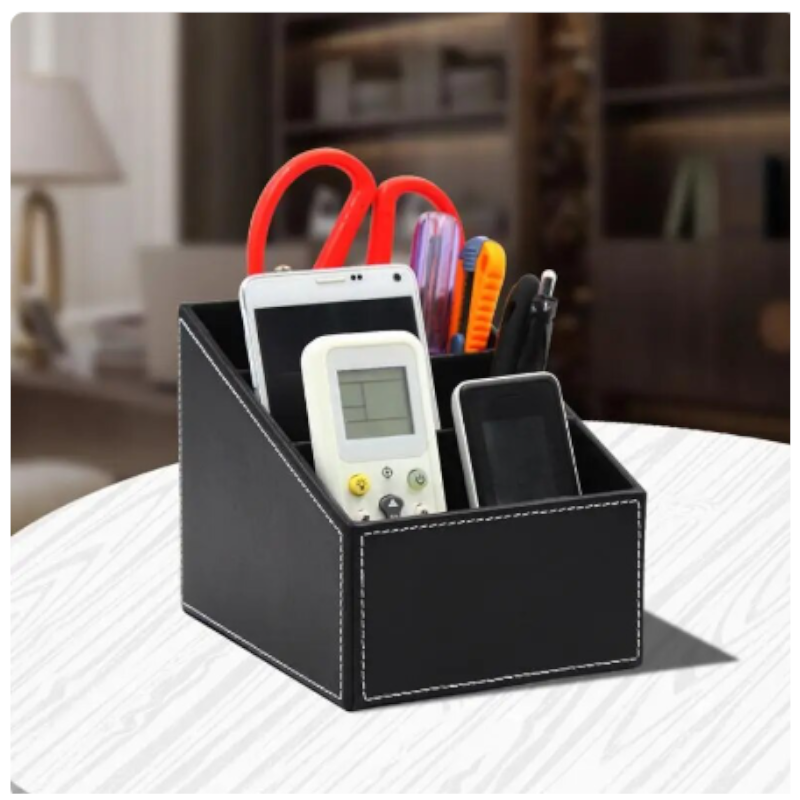 3 Compartments Pu Leather Remote Controller Holder Tv Guide Cd Organizer Caddy Stationery Pens Pencils