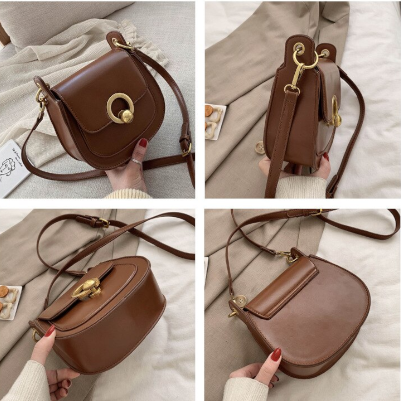 Pu Leather Saddle Fashion Shoulder Simple Bag Lady Solid Colour Handbags