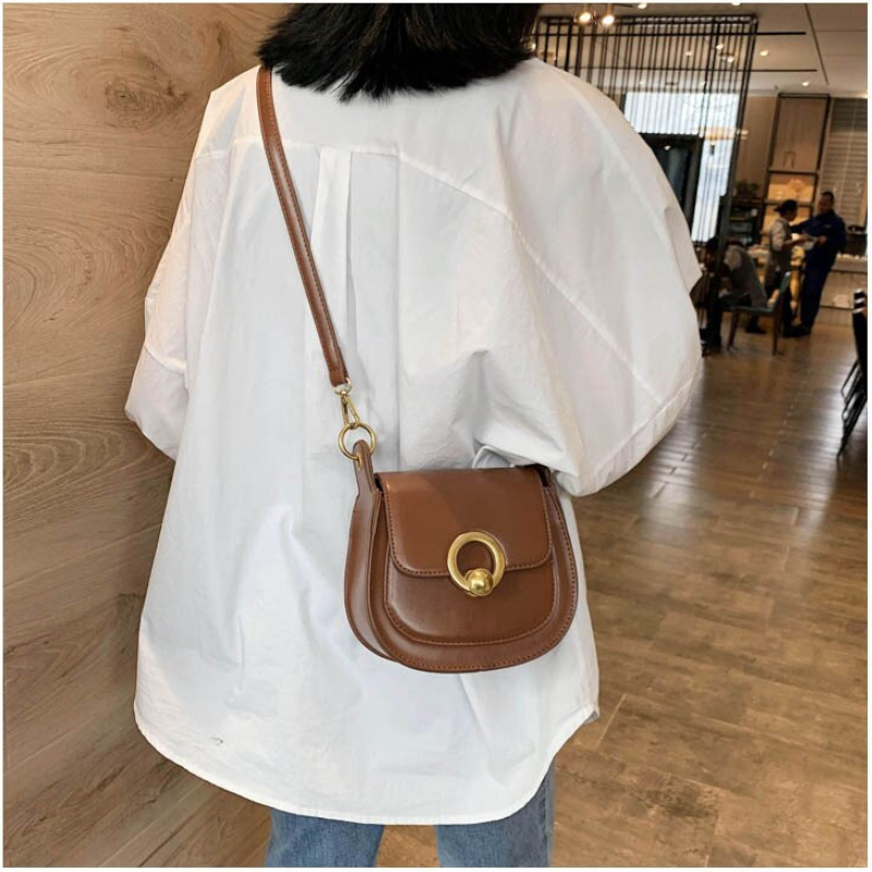 Pu Leather Saddle Fashion Shoulder Simple Bag Lady Solid Colour Handbags