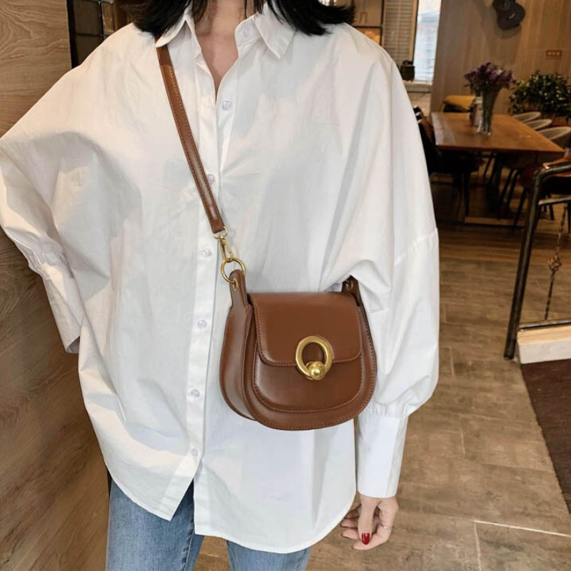 Pu Leather Saddle Fashion Shoulder Simple Bag Lady Solid Colour Handbags