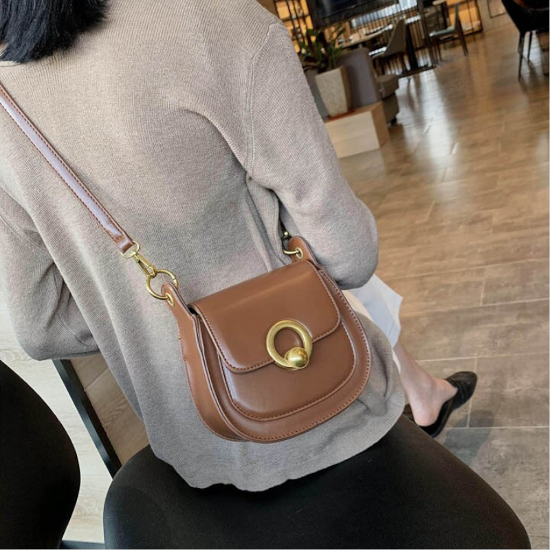 Pu Leather Saddle Fashion Shoulder Simple Bag Lady Solid Colour Handbags