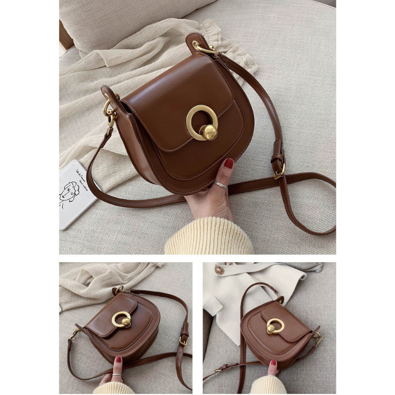 Pu Leather Saddle Fashion Shoulder Simple Bag Lady Solid Colour Handbags