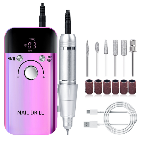 Purple High Speed Portable Nail Drill Set - Electric File With 6 Bits