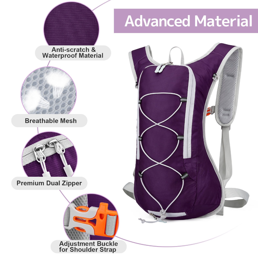 Purple Outdoor Sports Hydration Backpack For Running Hiking And Cycling Lightweight Waterproof