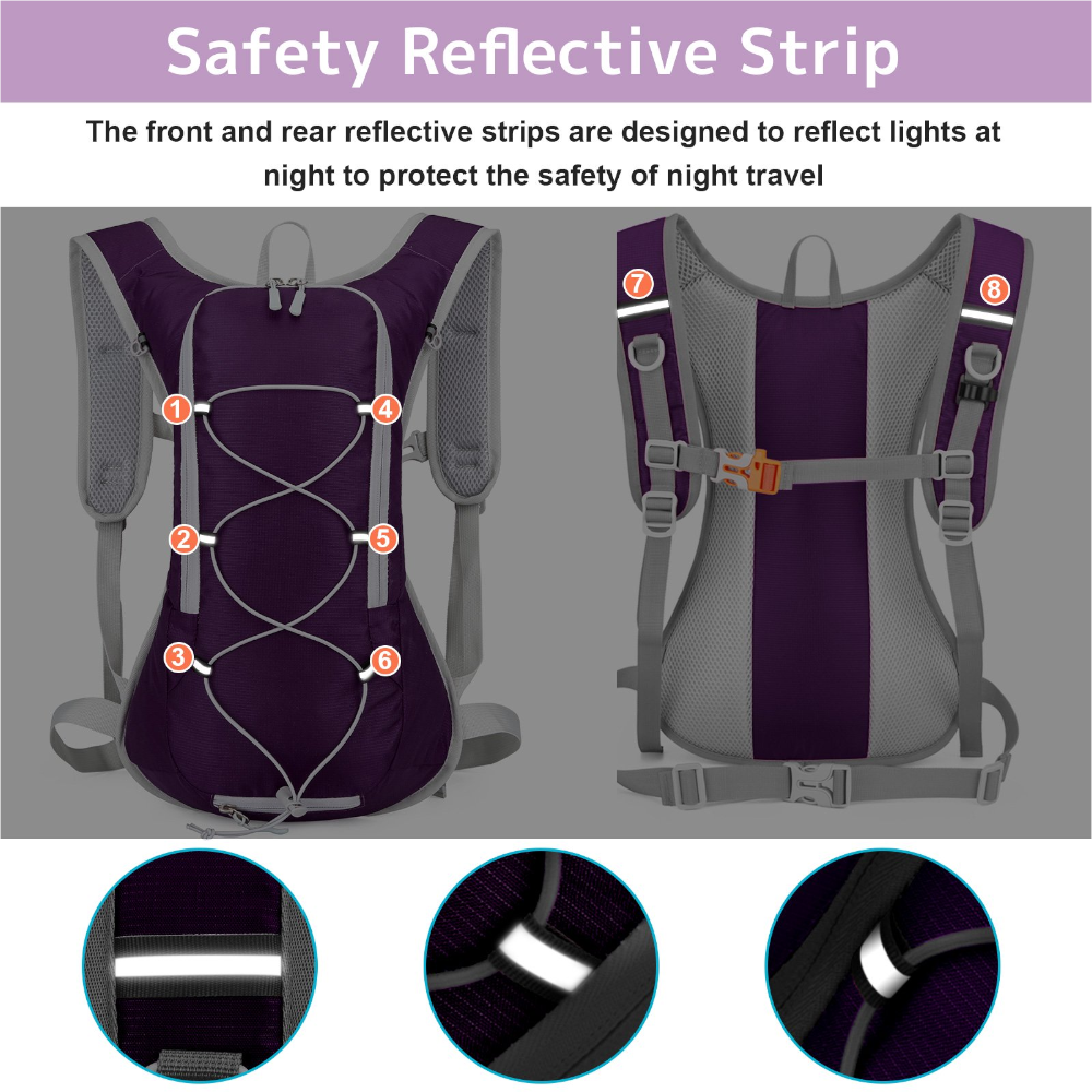 Purple Outdoor Sports Hydration Backpack For Running Hiking And Cycling Lightweight Waterproof