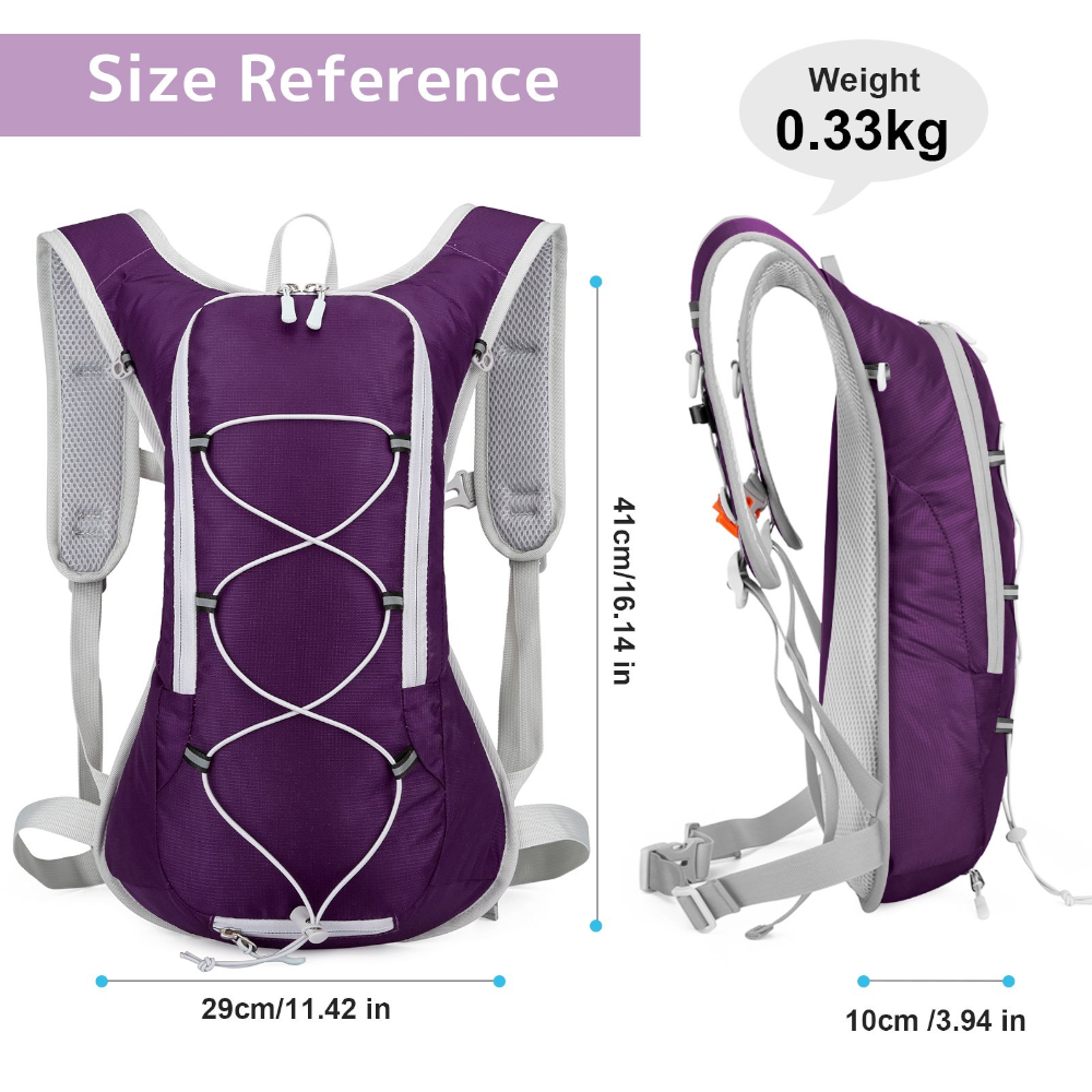 Purple Outdoor Sports Hydration Backpack For Running Hiking And Cycling Lightweight Waterproof