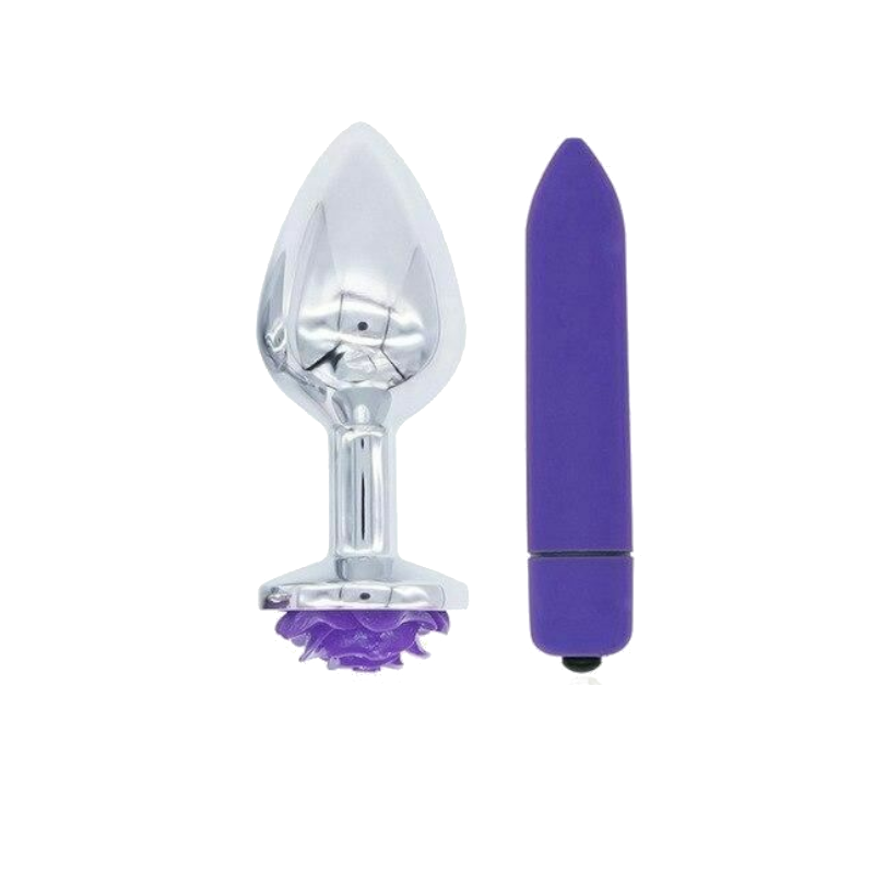 Purple Rose Stainless Steel Anal Plugs 3 Sizes Vibrating Bdsm Butt Set