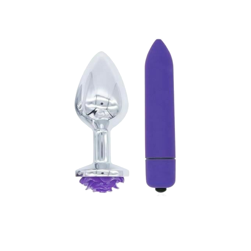 Purple Rose Stainless Steel Anal Plugs 3 Sizes Vibrating Bdsm Butt Set