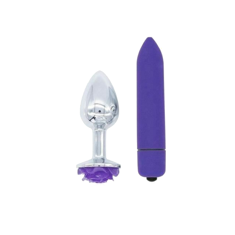 Purple Rose Stainless Steel Anal Plugs 3 Sizes Vibrating Bdsm Butt Set