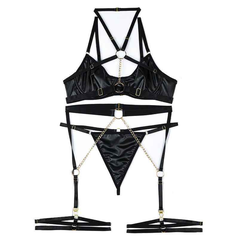 Pvc Faux Latex Strappy Chain Bondage Fetish Lingerie Women
