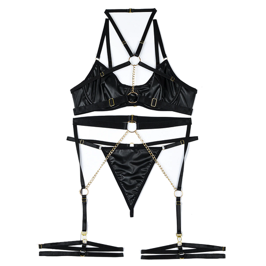 Pvc Faux Latex Strappy Chain Bondage Fetish Lingerie Women