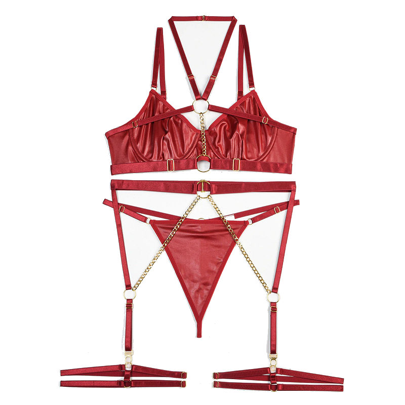 Pvc Faux Latex Strappy Chain Bondage Fetish Lingerie Women