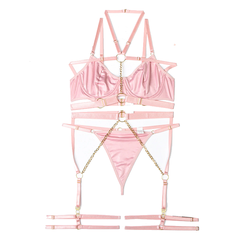 Pvc Faux Latex Strappy Chain Bondage Fetish Lingerie Women