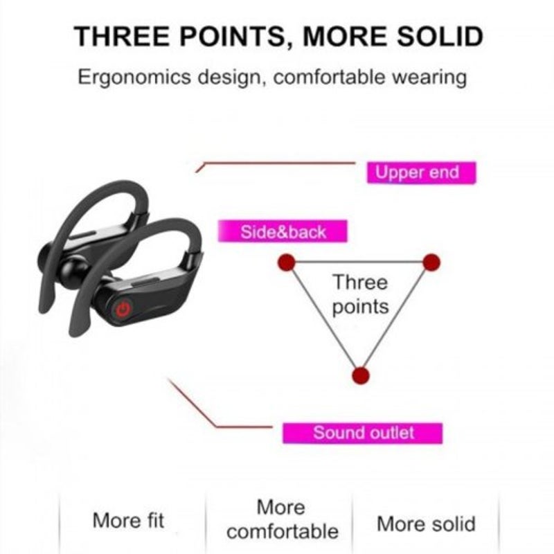 Q62 Bluetooth Earphone Ultra Long Wireless Headset Waterproof Stereo Hands Free Black