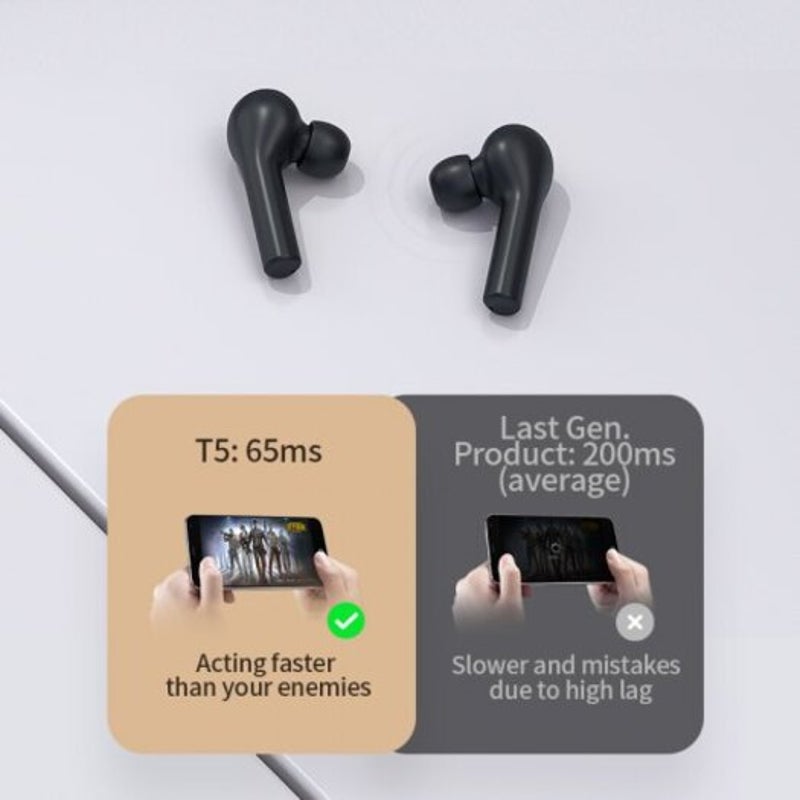 Qcy T5 Wireless Bluetooth Earphones V5.0 Touch Control Stereo Hd Talking With 380Mah Battery Black