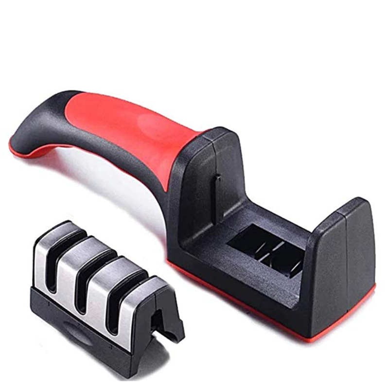 Quick Sharpener Professional 3 Stages Knife Grinder Non Slip Silicone Rubber Kitchen Tools Red