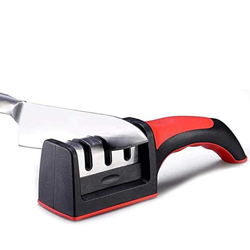 Quick Sharpener Professional 3 Stages Knife Grinder Non Slip Silicone Rubber Kitchen Tools Red