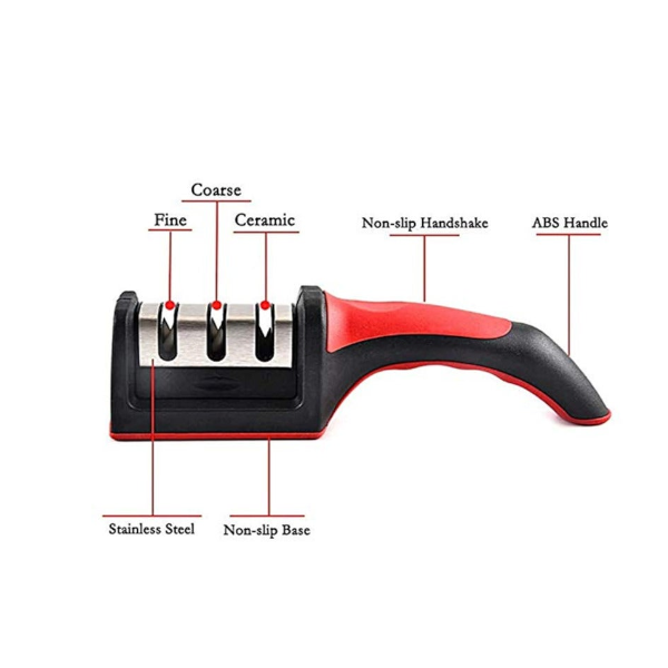 Quick Sharpener Professional 3 Stages Knife Grinder Non Slip Silicone Rubber Kitchen Tools Red
